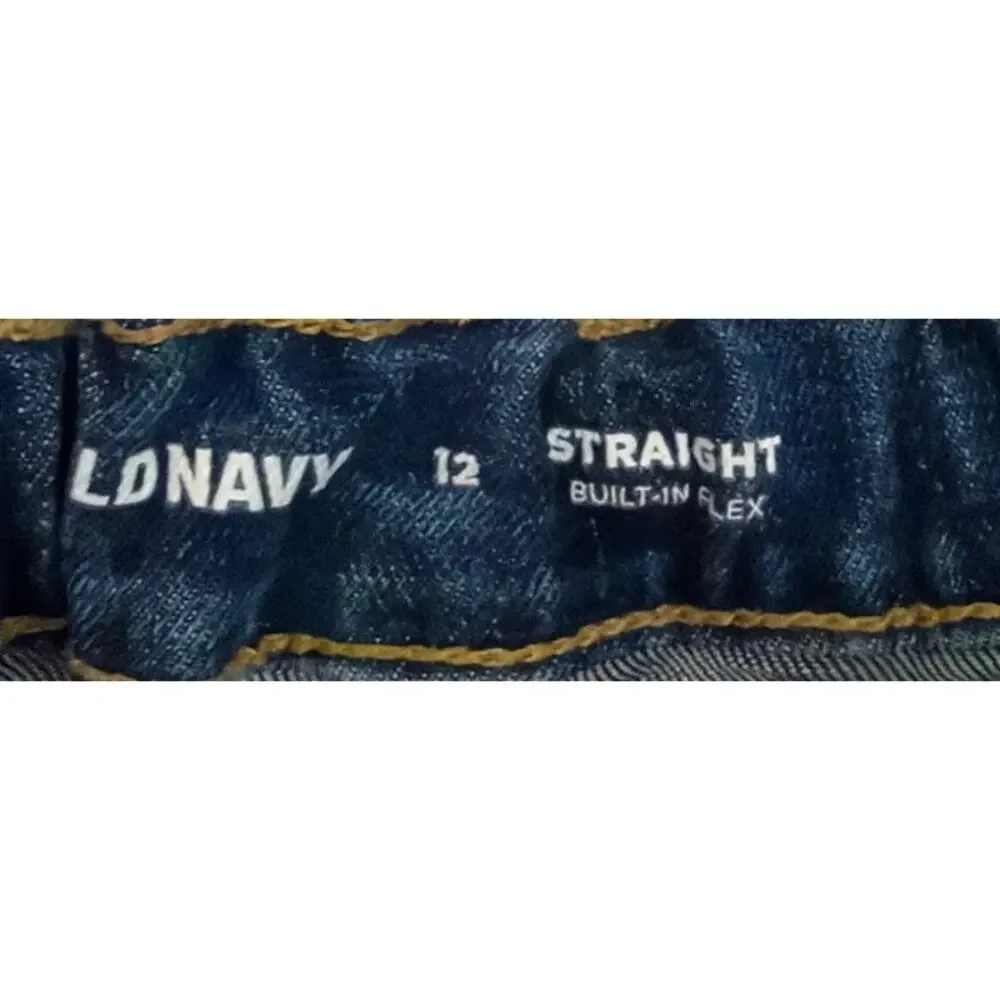 Old Navy Straight Leg Flex Stretch Adjustable Waist Denim Blue Jeans Youth 12